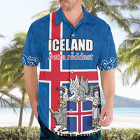 Personalized Iceland Coat of Arms Hawaiian Shirt Runic Alphabet Viking Runes Pattern