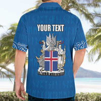 Personalized Iceland Coat of Arms Hawaiian Shirt Runic Alphabet Viking Runes Pattern
