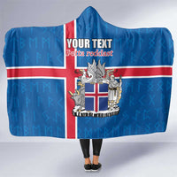 Personalized Iceland Coat of Arms Hooded Blanket Runic Alphabet Viking Runes Pattern