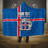 Personalized Iceland Coat of Arms Hooded Blanket Runic Alphabet Viking Runes Pattern