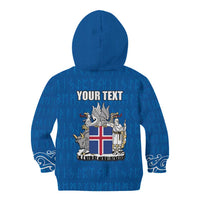 Personalized Iceland Coat of Arms Kid Hoodie Runic Alphabet Viking Runes Pattern