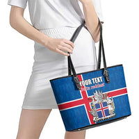 Personalized Iceland Coat of Arms Leather Tote Bag Runic Alphabet Viking Runes Pattern