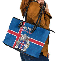 Personalized Iceland Coat of Arms Leather Tote Bag Runic Alphabet Viking Runes Pattern