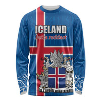 Personalized Iceland Coat of Arms Long Sleeve Shirt Runic Alphabet Viking Runes Pattern