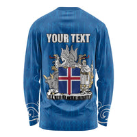 Personalized Iceland Coat of Arms Long Sleeve Shirt Runic Alphabet Viking Runes Pattern