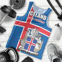 Personalized Iceland Coat of Arms Men Tank Top Runic Alphabet Viking Runes Pattern