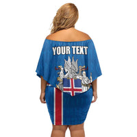 Personalized Iceland Coat of Arms Off Shoulder Short Dress Runic Alphabet Viking Runes Pattern