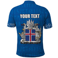 Personalized Iceland Coat of Arms Polo Shirt Runic Alphabet Viking Runes Pattern