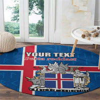 Personalized Iceland Coat of Arms Round Carpet Runic Alphabet Viking Runes Pattern