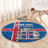 Personalized Iceland Coat of Arms Round Carpet Runic Alphabet Viking Runes Pattern