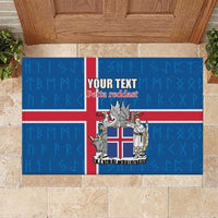 Personalized Iceland Coat of Arms Rubber Doormat Runic Alphabet Viking Runes Pattern