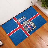 Personalized Iceland Coat of Arms Rubber Doormat Runic Alphabet Viking Runes Pattern
