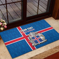 Personalized Iceland Coat of Arms Rubber Doormat Runic Alphabet Viking Runes Pattern