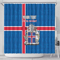 Personalized Iceland Coat of Arms Shower Curtain Runic Alphabet Viking Runes Pattern