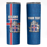 Personalized Iceland Coat of Arms Skinny Tumbler Runic Alphabet Viking Runes Pattern