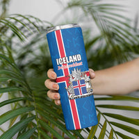 Personalized Iceland Coat of Arms Skinny Tumbler Runic Alphabet Viking Runes Pattern