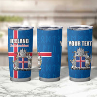 Personalized Iceland Coat of Arms Tumbler Cup Runic Alphabet Viking Runes Pattern