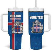 Personalized Iceland Coat of Arms Tumbler With Handle Runic Alphabet Viking Runes Pattern