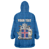 Personalized Iceland Coat of Arms Wearable Blanket Hoodie Runic Alphabet Viking Runes Pattern
