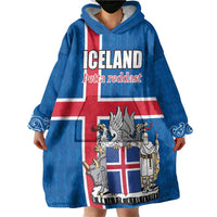 Personalized Iceland Coat of Arms Wearable Blanket Hoodie Runic Alphabet Viking Runes Pattern