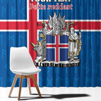 Personalized Iceland Coat of Arms Window Curtain Runic Alphabet Viking Runes Pattern