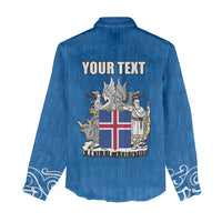Personalized Iceland Coat of Arms Women Casual Shirt Runic Alphabet Viking Runes Pattern
