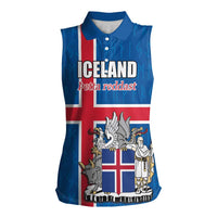 Personalized Iceland Coat of Arms Women Sleeveless Polo Shirt Runic Alphabet Viking Runes Pattern