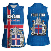 Personalized Iceland Coat of Arms Women Sleeveless Polo Shirt Runic Alphabet Viking Runes Pattern