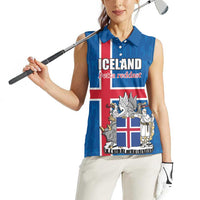 Personalized Iceland Coat of Arms Women Sleeveless Polo Shirt Runic Alphabet Viking Runes Pattern
