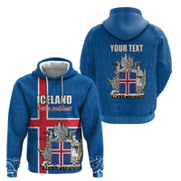 Personalized Iceland Coat of Arms Zip Hoodie Runic Alphabet Viking Runes Pattern