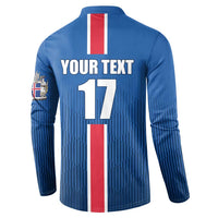 Custom Iceland Football Button Sweatshirt Blue with Flag Style
