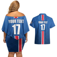 Custom Iceland Football Couples Matching Off Shoulder Short Dress and Hawaiian Shirt Blue with Flag Style