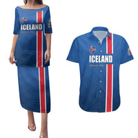 Custom Iceland Football Couples Matching Puletasi and Hawaiian Shirt Blue with Flag Style