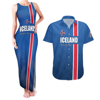 Custom Iceland Football Couples Matching Tank Maxi Dress and Hawaiian Shirt Blue with Flag Style