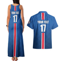 Custom Iceland Football Couples Matching Tank Maxi Dress and Hawaiian Shirt Blue with Flag Style