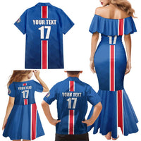 Custom Iceland Football Family Matching Mermaid Dress and Hawaiian Shirt Blue with Flag Style