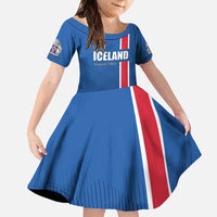 Custom Iceland Football Family Matching Off Shoulder Maxi Dress and Hawaiian Shirt Blue with Flag Style