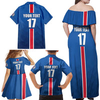 Custom Iceland Football Family Matching Off Shoulder Maxi Dress and Hawaiian Shirt Blue with Flag Style