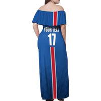 Custom Iceland Football Family Matching Off Shoulder Maxi Dress and Hawaiian Shirt Blue with Flag Style