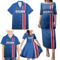 Custom Iceland Football Family Matching Puletasi and Hawaiian Shirt Blue with Flag Style