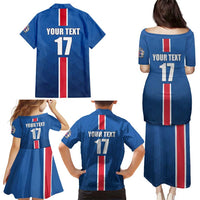 Custom Iceland Football Family Matching Puletasi and Hawaiian Shirt Blue with Flag Style