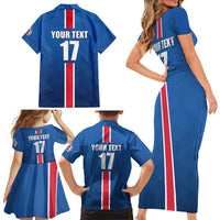 Custom Iceland Football Family Matching Short Sleeve Bodycon Dress and Hawaiian Shirt Blue with Flag Style