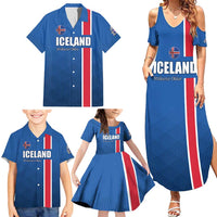 Custom Iceland Football Family Matching Summer Maxi Dress and Hawaiian Shirt Blue with Flag Style