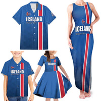 Custom Iceland Football Family Matching Tank Maxi Dress and Hawaiian Shirt Blue with Flag Style