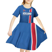Custom Iceland Football Kid Short Sleeve Dress Blue with Flag Style