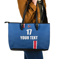 Custom Iceland Football Leather Tote Bag Blue with Flag Style