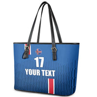 Custom Iceland Football Leather Tote Bag Blue with Flag Style