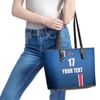 Custom Iceland Football Leather Tote Bag Blue with Flag Style