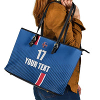 Custom Iceland Football Leather Tote Bag Blue with Flag Style