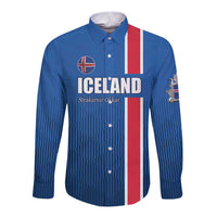 Custom Iceland Football Long Sleeve Button Shirt Blue with Flag Style